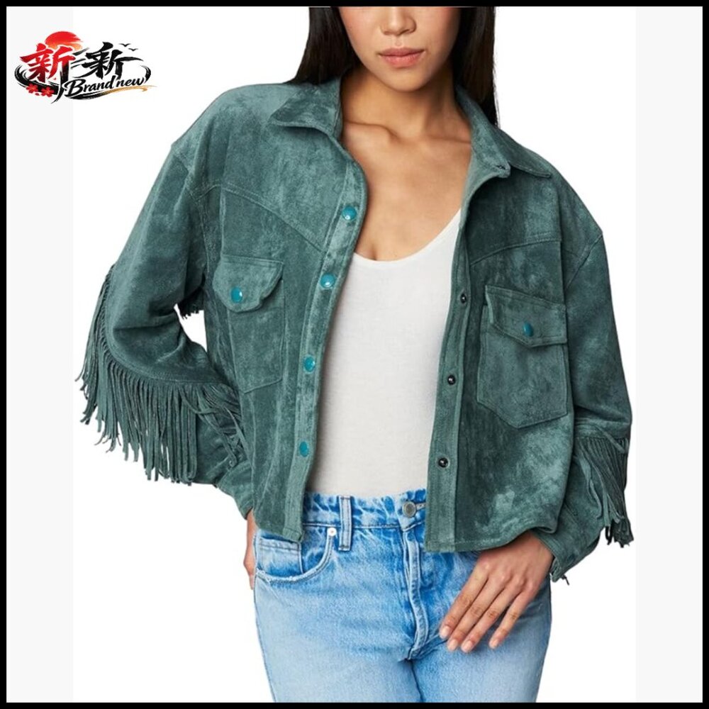 Faux Suede Fringe Jacket Women's Casual Snap Button Cuffs - Picture 1 of 7